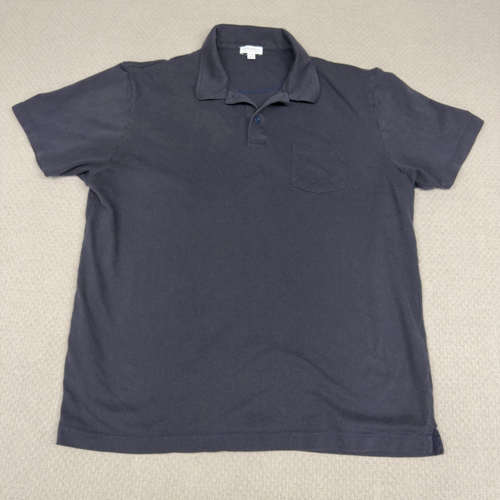 Sunspel Riviera Polo Shirt Mens XXL Navy Blue Pique Cotton Minimalist Casual